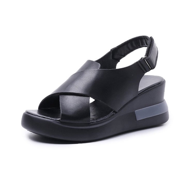 IELGY color matching platform wedge sandals women casual fish mouth soft leather