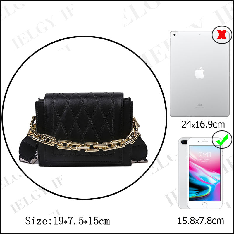 IELGY Women's bag chain one-shoulder crossbody fashion all-match casual square black portable