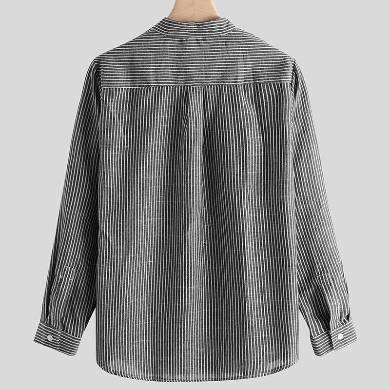IELGY Printing Shirts Long sleeves Lapel Linen Black European and American Stripes Fashion Men's clothes