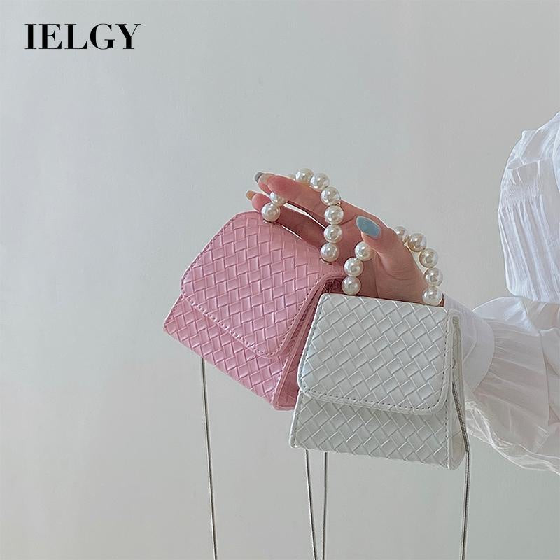 IELGY cute braided mini pearl chain messenger bag women