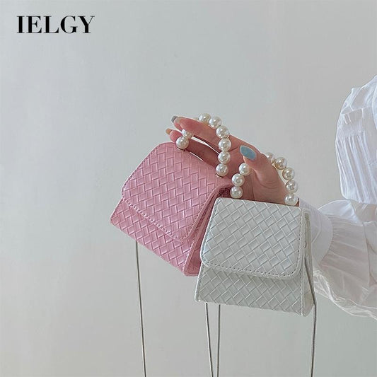 IELGY cute braided mini pearl chain messenger bag women