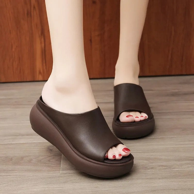 IELGY Comfortable Slippers Women's Outing Wedge Fish Mouth Korean Large Size