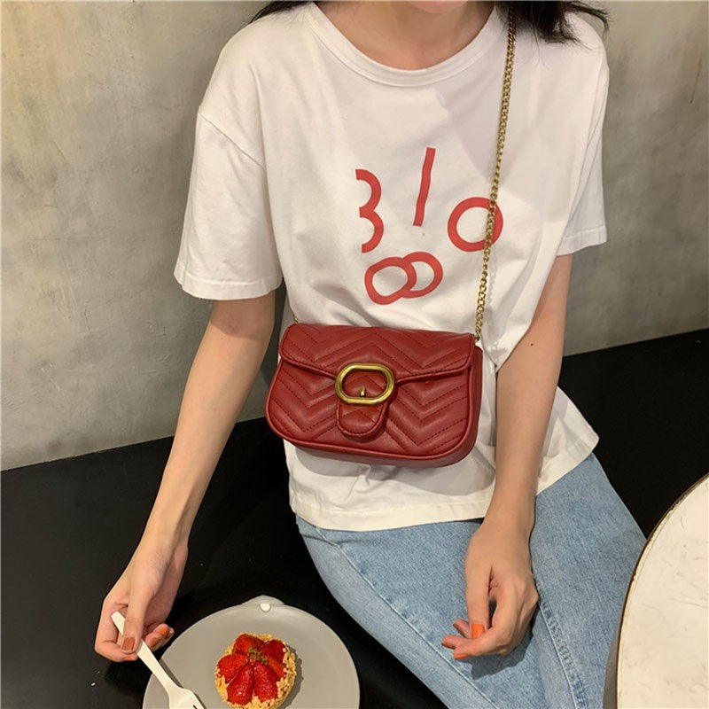 IELGY Rhombus One shoulder Chain Red All-match Women's bag Black Fashion Crossbody