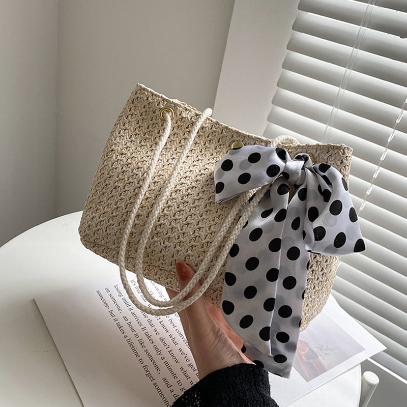 IELGY Korean retro bow woven bucket bag
