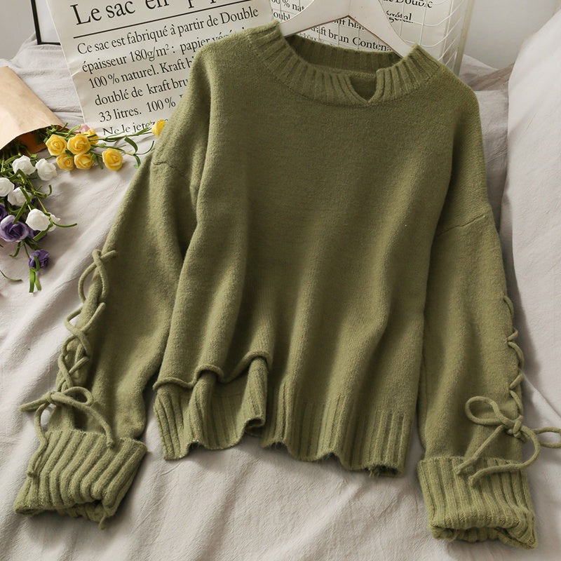IELGY drawstring long-sleeved loose solid color pullover women