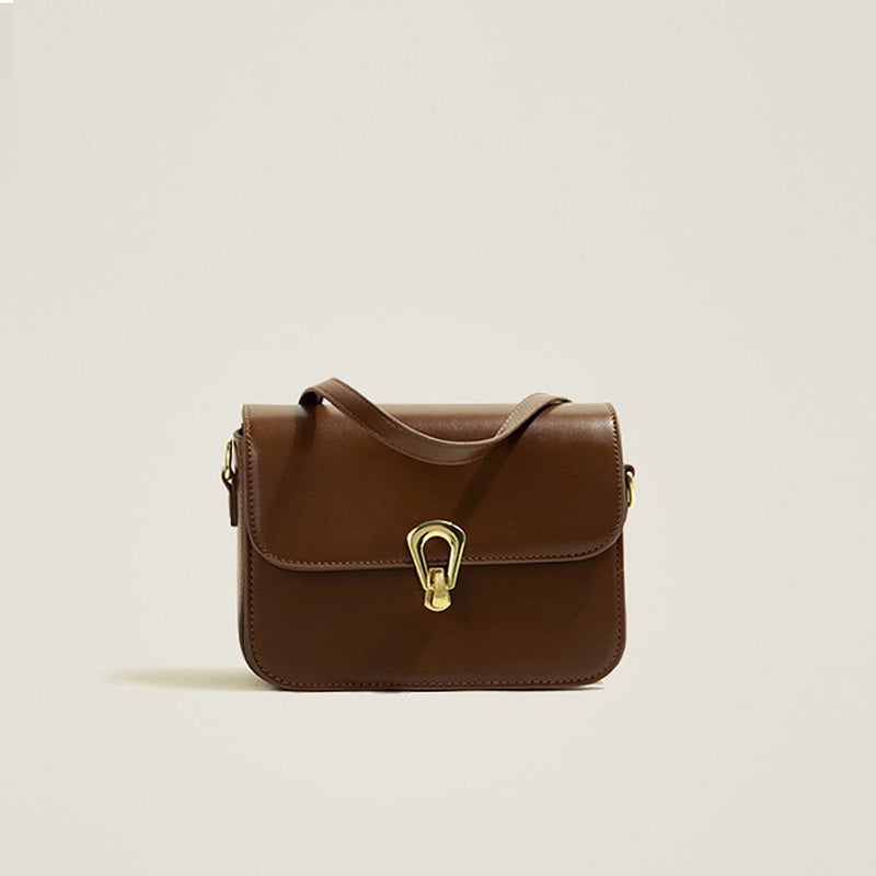 IELGY ladies solid color lock fashion retro messenger bag