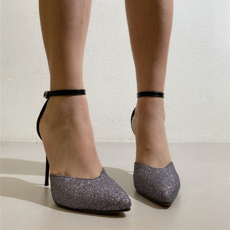IELGY silver word buckle with color matching and high heels