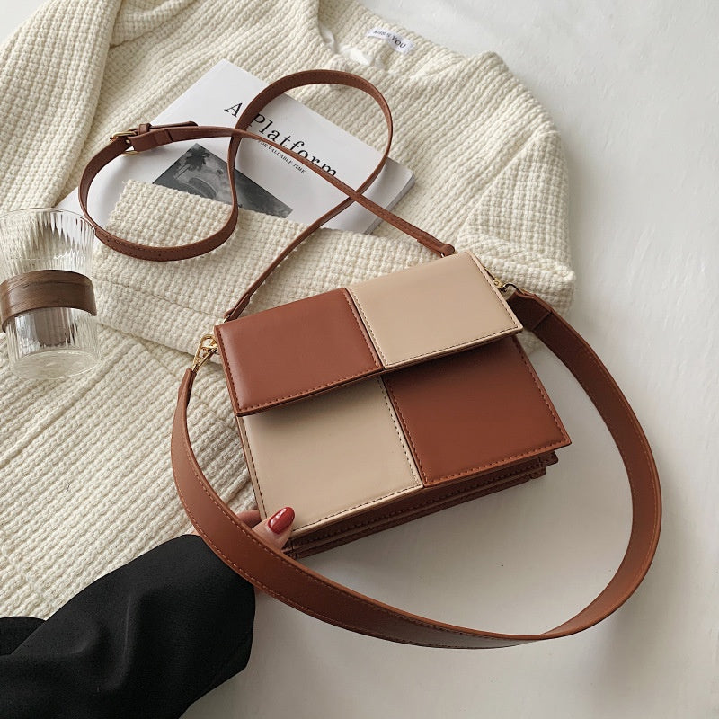 IELGY fashion Korean color matching casual retro double shoulder strap diagonal female bag