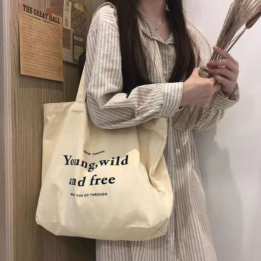 IELGY Shoulder bag female big package Korean simple wild canvas bag