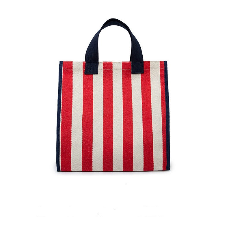 IELGY Large-capacity striped shopping bag canvas Korean mobile handbag