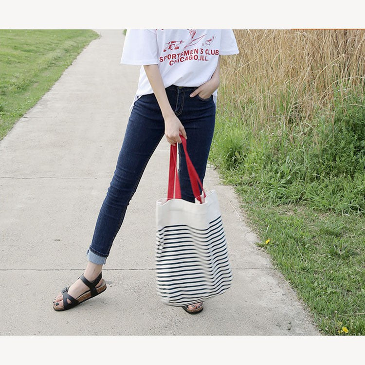 IELGY Handmade canvas bag hand strap shoulder striped canvas bag