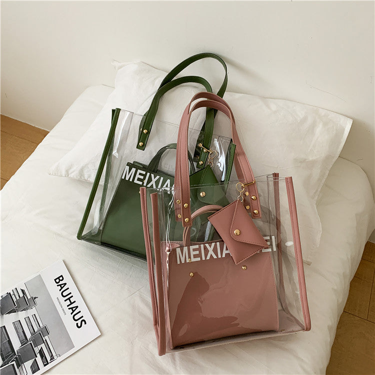 IELGY Jelly large transparent bag capacity, photo capacity and women's tote bag