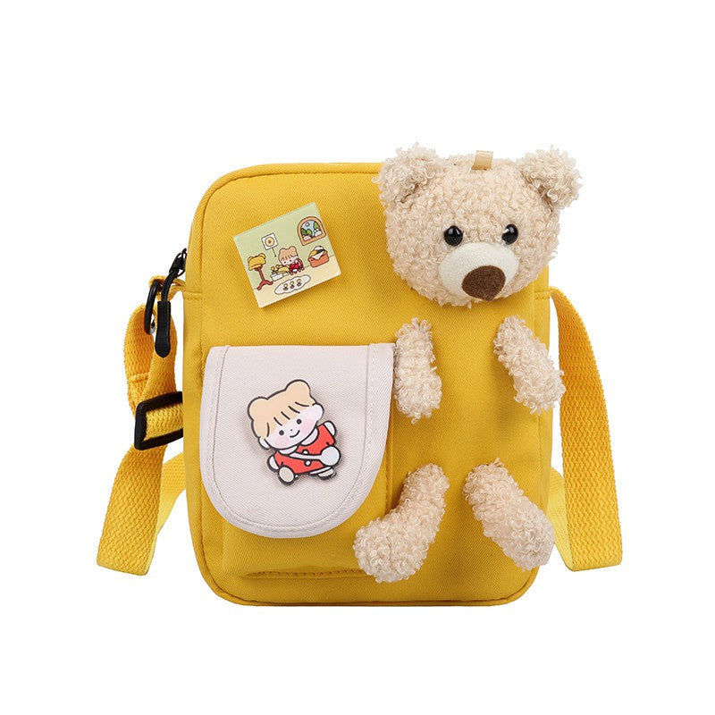 IELGY fashion bear cartoon style canvas messenger bag yellow Harajuku Korea cute Japanese