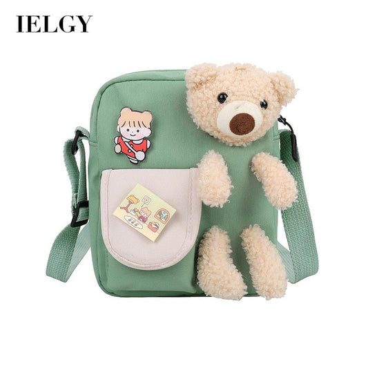 IELGY fashion bear cartoon style canvas messenger bag yellow Harajuku Korea cute Japanese