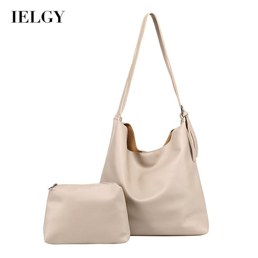 IELGY Women's bag Soft leather All-match PU Apricot One-shoulder Large capacity Black Portable