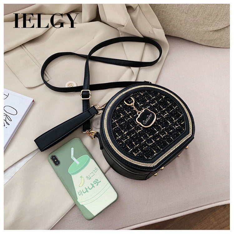 IELGY chain small round stitching handbagshoulder crossbody women simple bag classic street fashion laptop shoulder bag for women