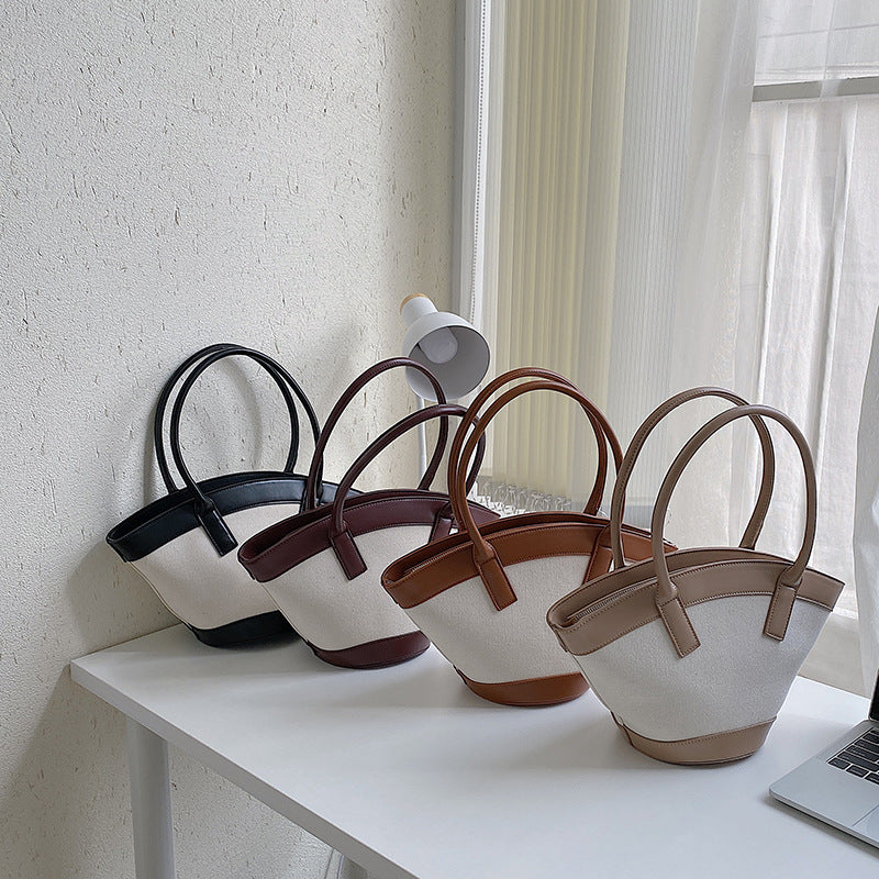 IELGY stitching bucket bags Women's bags zipper Fashion large capacity canvas ladies shoulder bags handbags fashion, trend