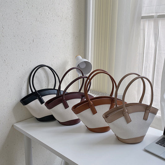 IELGY stitching bucket bags Women's bags zipper Fashion large capacity canvas ladies shoulder bags handbags fashion, trend