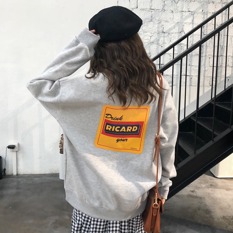 IELGY Women's clothes long sleeves all-match sweater casual fashionable Korean plus fleece loose pullover