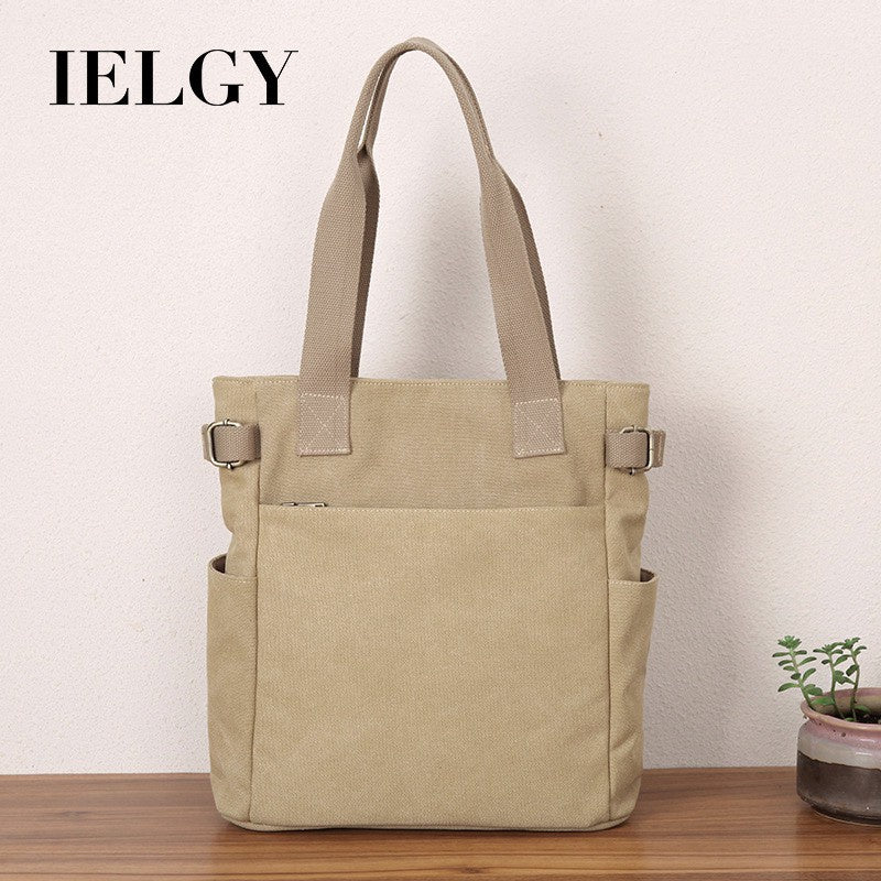 IELGY canvas bag women's shoulder all-match canvas bag Japanese retro large capacity