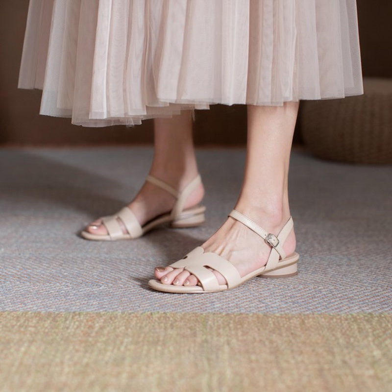 IELGY Fashion Round Toe Low Heel Roman Sandals Women's Strap