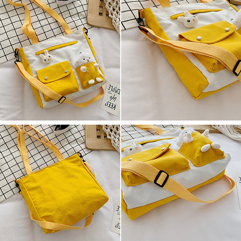 IELGY Japanese Large capacity Cross-body Simple Canvas Casual Book Woman's bag One-shoulder All-match