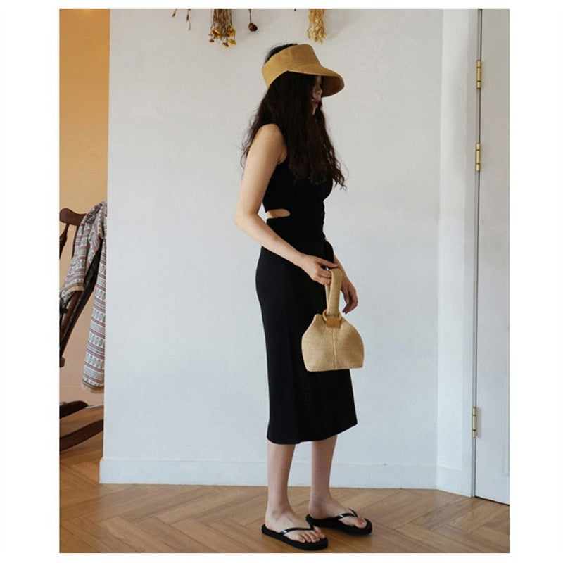 IELGY Ring buckle cute woven basket hand bag small square straw bag