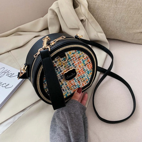 IELGY chain small round stitching handbagshoulder crossbody women simple bag classic street fashion laptop shoulder bag for women