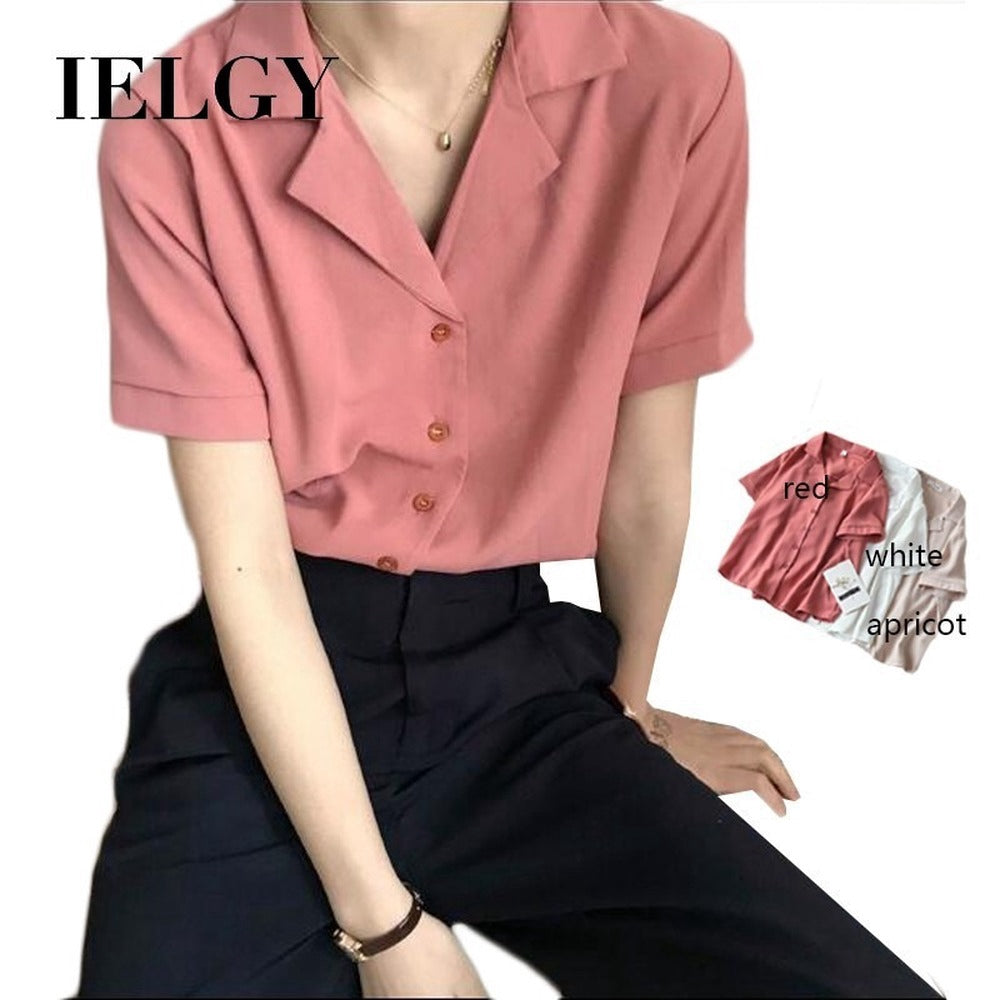 IELGY Women's Shirt Korean Temperament Chiffon Short Sleeve Loose Top