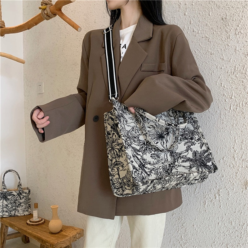 IELGY women's bag fashion canvas bag large-capacity shopping bag