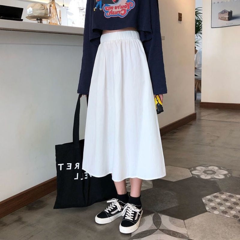 IELGY solid color loose skirt Korean style high waist A-line