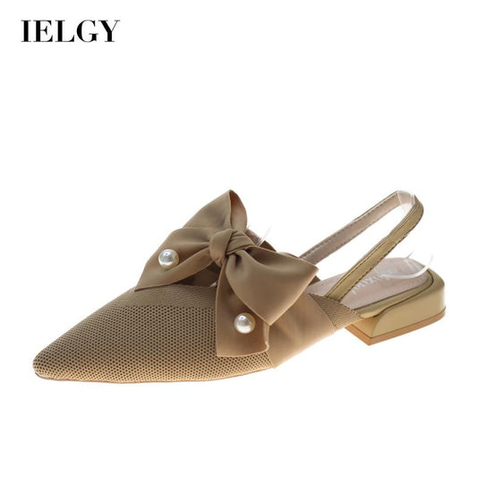 IELGY Baotou sandals female pointed thick heel with bowknot pearl fairy style