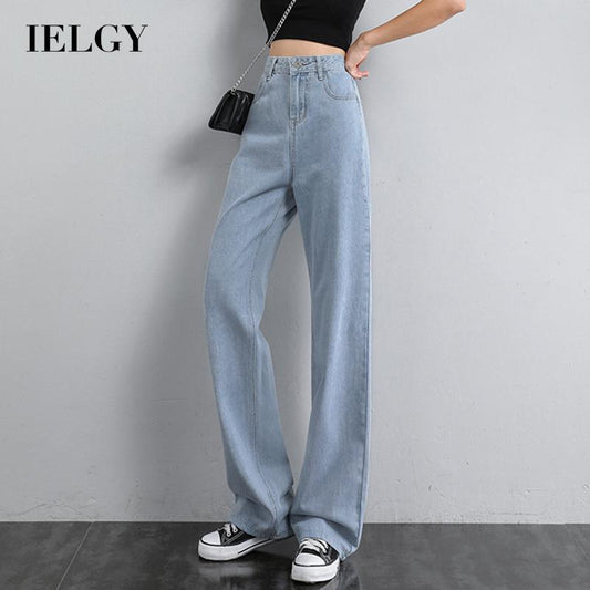 IELGY blue loose straight jeans women high waisted trousers