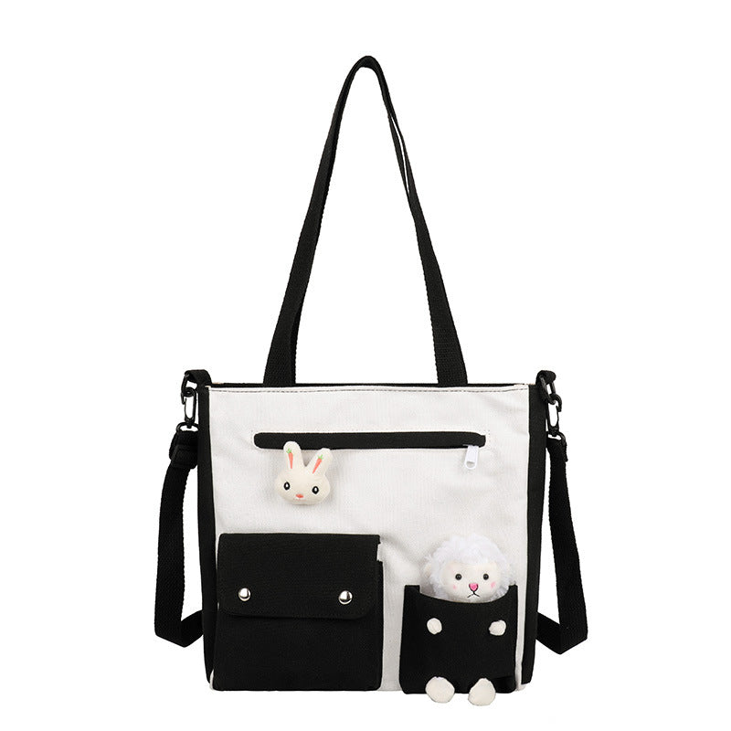 IELGY Japanese Large capacity Cross-body Simple Canvas Casual Book Woman's bag One-shoulder All-match
