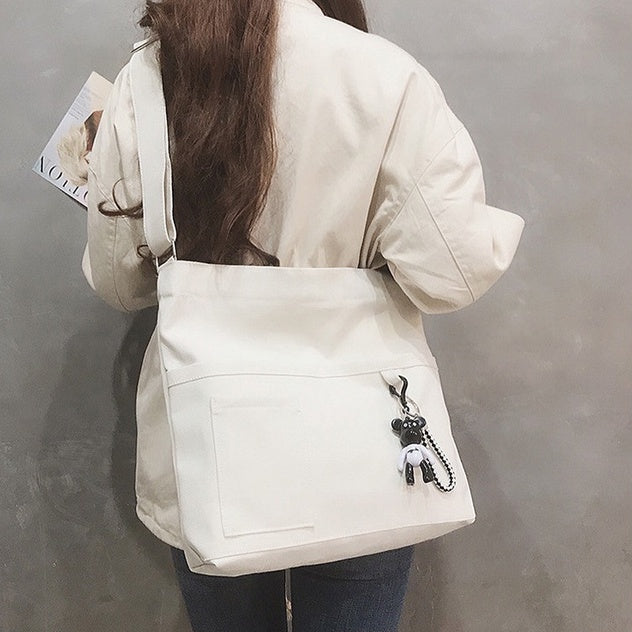 IELGY Canvas bag female crossbody Korean version of wild large-capacity school bag shoulder bag Literature and art backpack