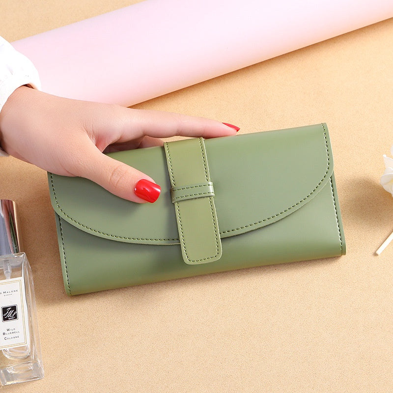 IELGY Solid Color Korean Wallet Women's Long Style Fashionable Multifunction Large-capacity Buckle