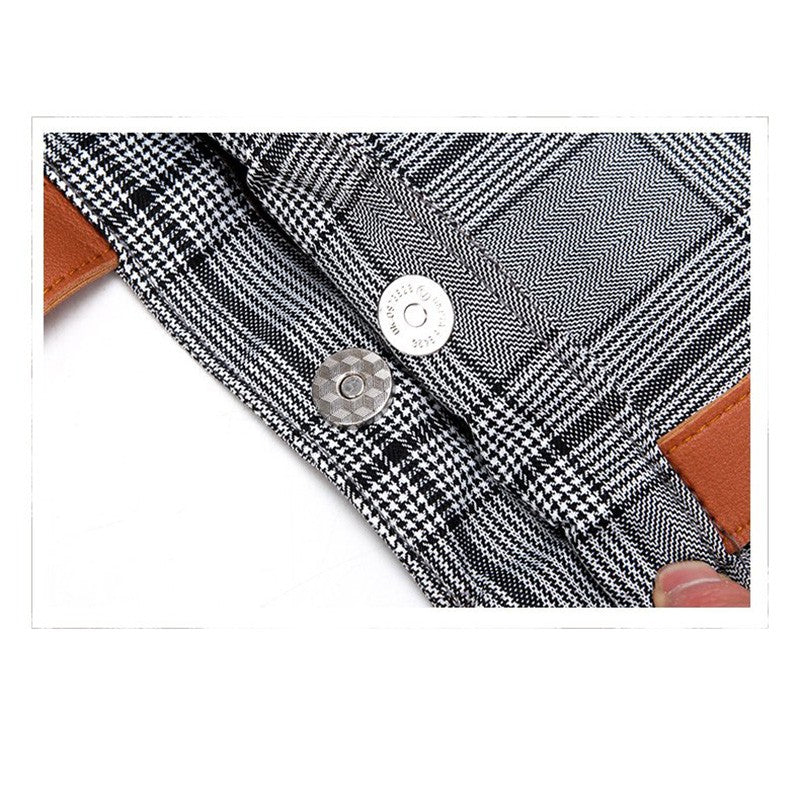 Literary plaid canvas bag shoulder bag