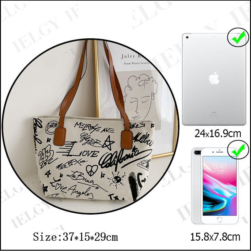 IELGY Commuting Fashion Canvas Tote Horizontal square All-match Portable Casual Woman's Shoulder bag