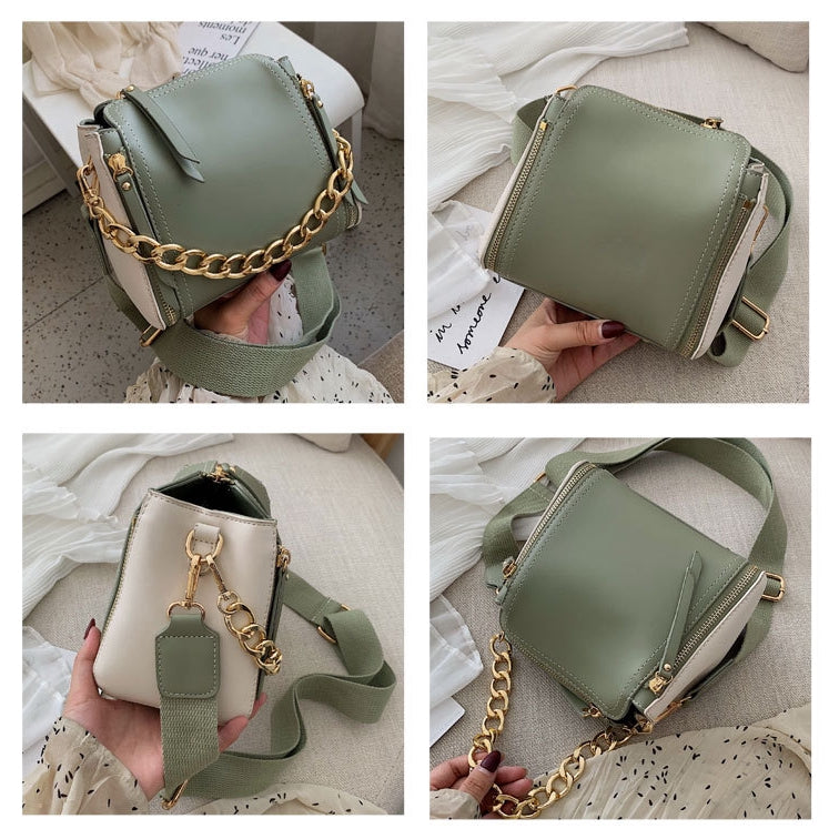 IELGY Contrast Chain Portable Bucket Bag Broadband Shoulder Crossbody Bag