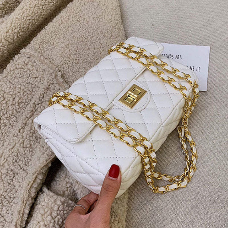 IELGY White commuter soft surface chain Women's messenger bag, all-match solid color fashion one shoulder