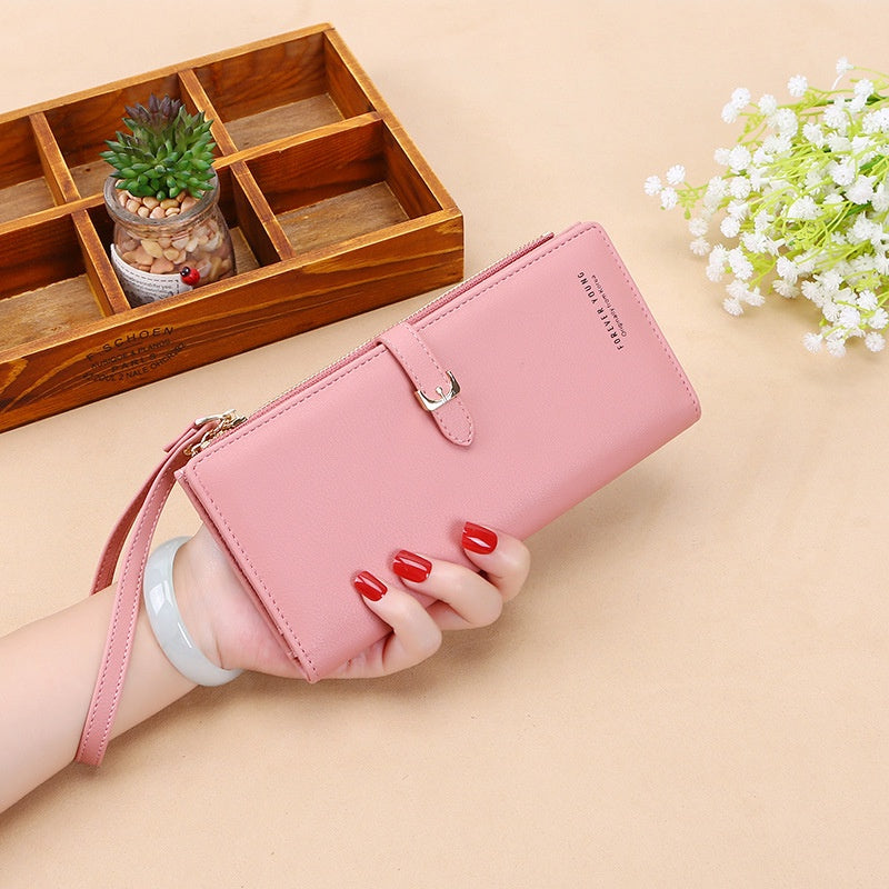 IELGY Simple Atmosphere Women's Wallet Korean Solid Color Large Capacity Wristlet