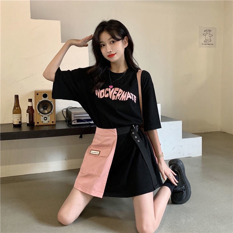 IELGY short-sleeved two-piece female design dress trend Large size cover meat suit