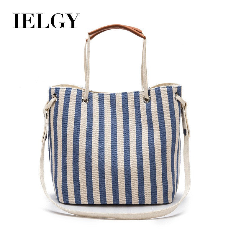 IELGY European and American striped canvas simple canvas bag Small fresh striped shoulder bag Messenger handbag