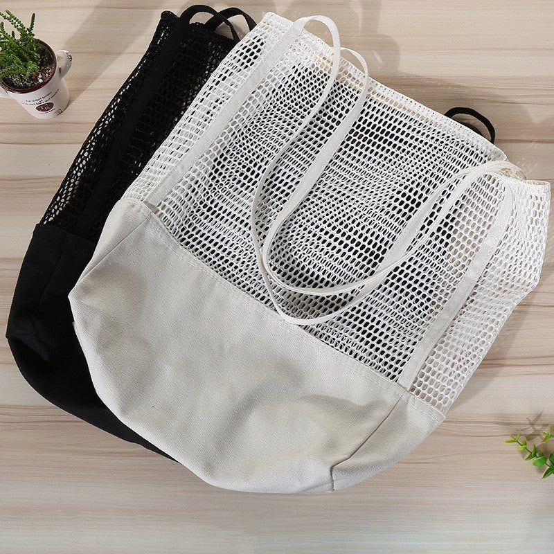 Grid handbag shopping bag hollow beach bag canvas net bag