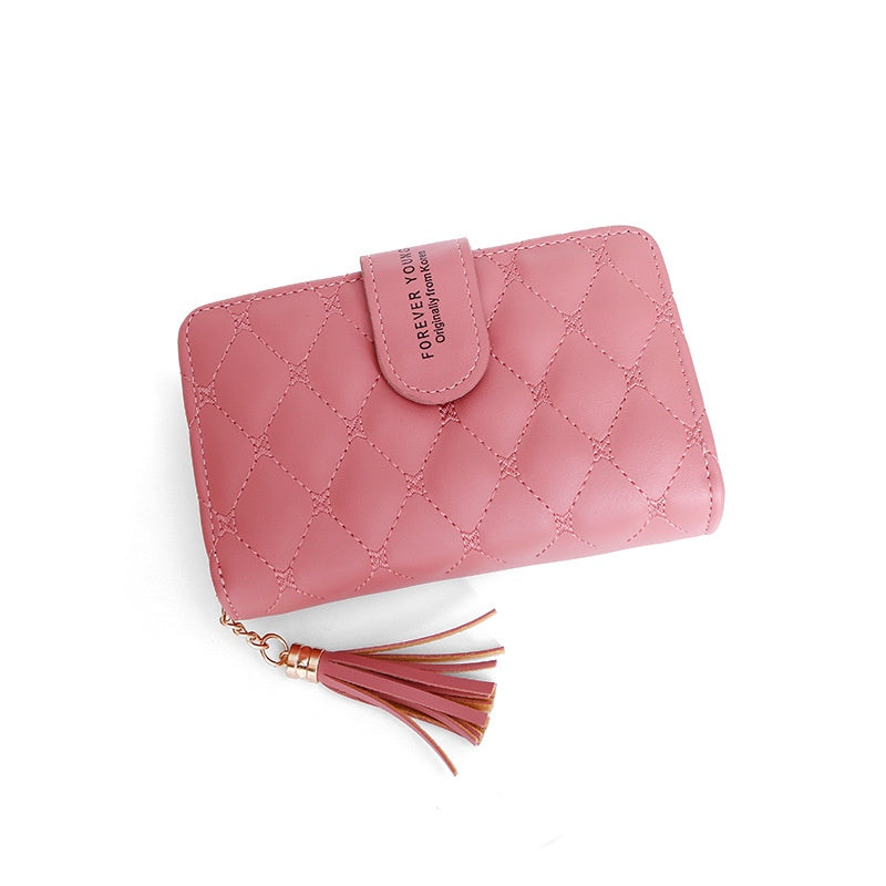 IELGY Women's Small Fragrant Style Lingge Wallet Tassel Hand Zipper Popular