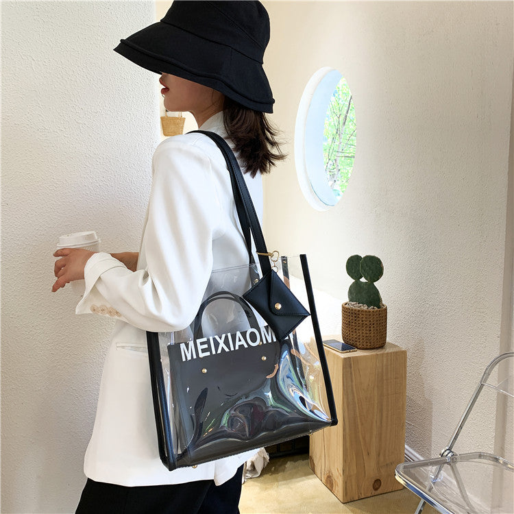 IELGY Jelly large transparent bag capacity, photo capacity and women's tote bag