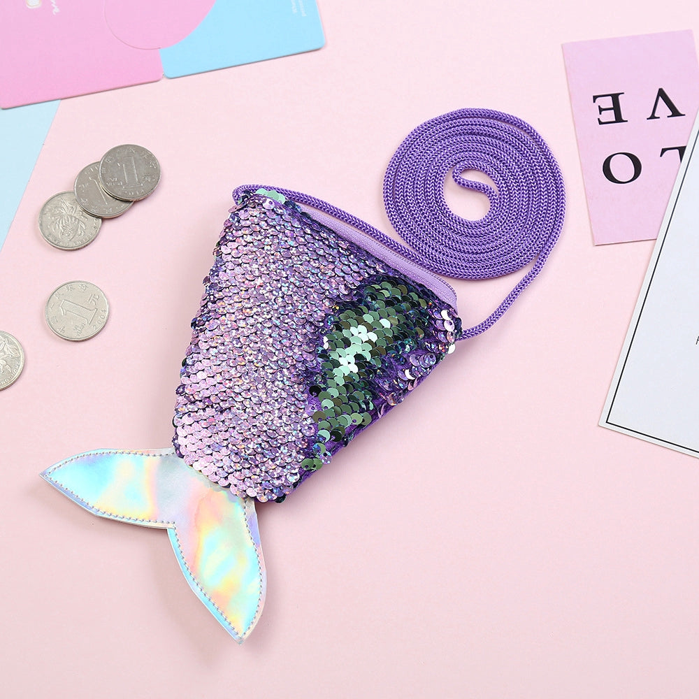 IELGY Sequins Coin Purse Lanyard Coin Fishtail Small Wallet