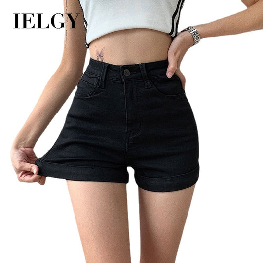 IELGY denim shorts women's summer new elastic a-line high waist skinny tights