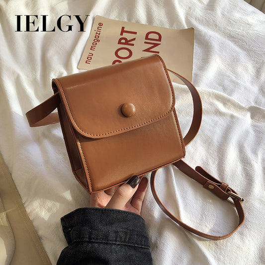IELGY Retro messenger bag Hong Kong style all-match square bag Korean version of simple solid color large capacity single shoulder