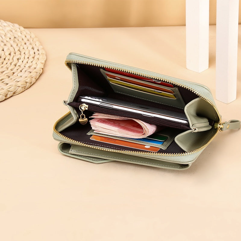 IELGY Ladies PU Leather Long Phone Bag Fashion Korean Multifunctional Student Messenger Bag